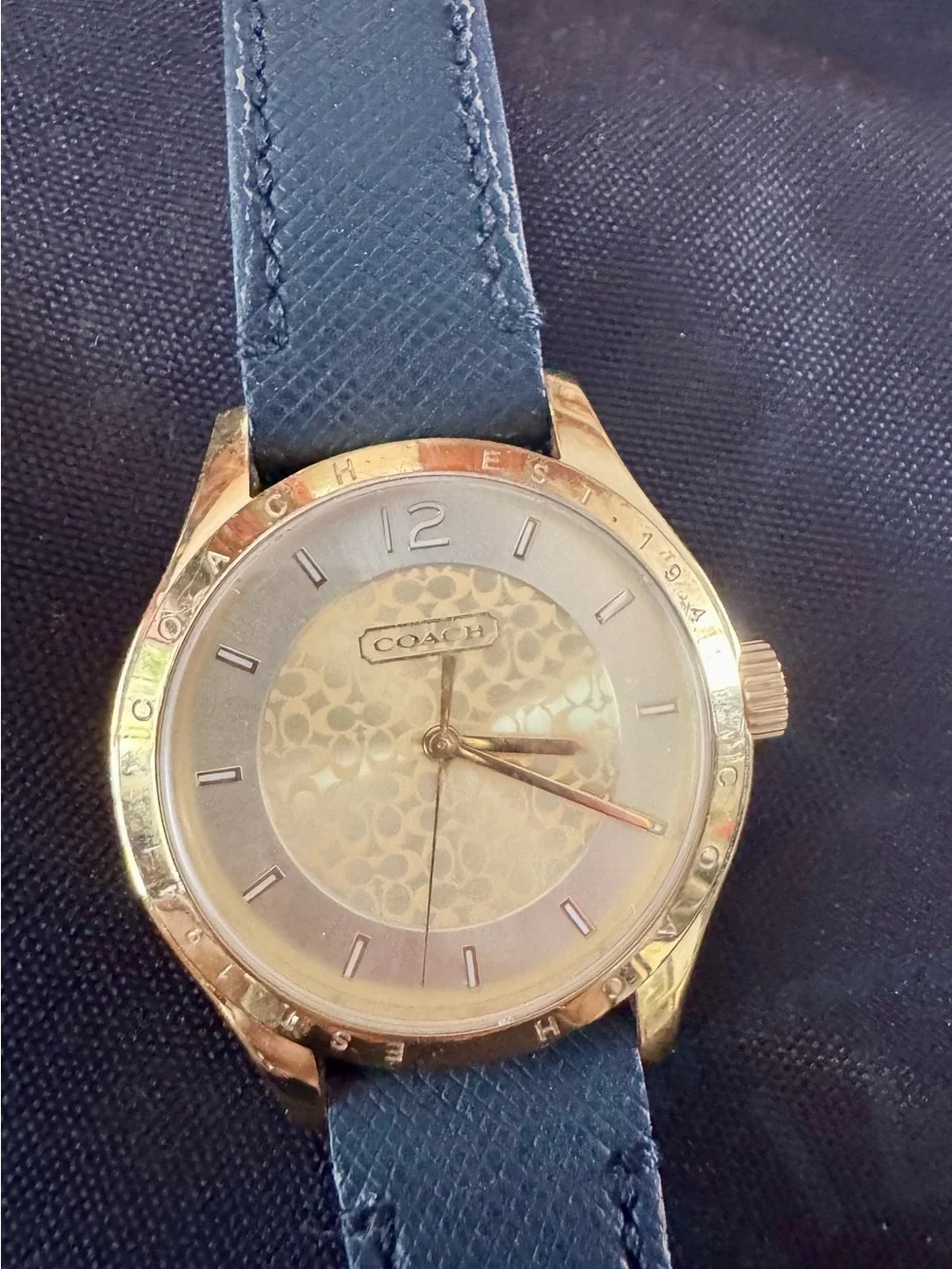 Coach Men's Gold Tone Watch with Black Leather Strap
